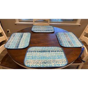 Unbranded Aqua Kitchen Placemats Quilted Set of 4 with 4 Cloth Napkins Vintage